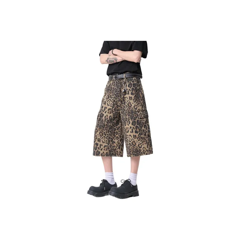 Universal Templates Denim Shorts Unisex Leopard Print-0