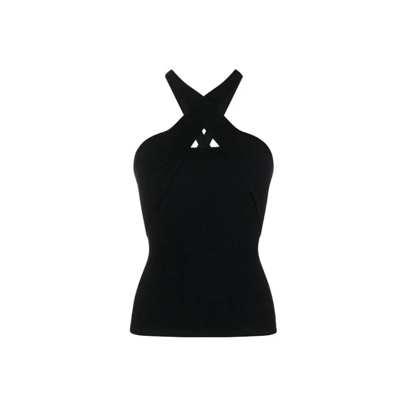 MSGM Crossover Ribbed Knit Top-0