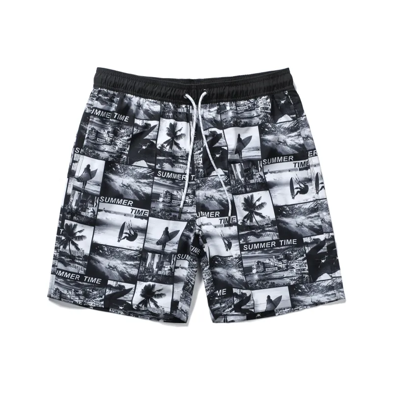 GAILANG Beach Shorts Men's Black White-0