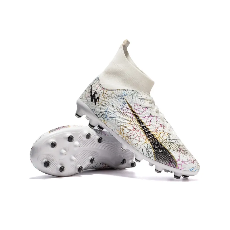 Binary FG Firm Ground Cushioning Abrasion Resistant Lightweight Slip Resistant Soccer Shoes Unisex White-2
