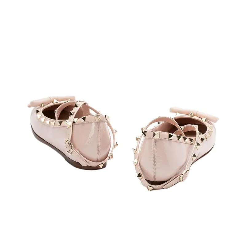 Valentino Garavani Rockstud Bow Detailed Slingback Ballerina Shoes Women's-4
