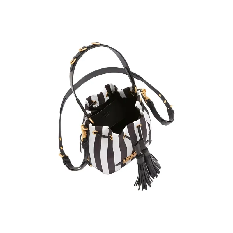 MOSCHINO Cotton Bucket Bags Shoulder Bag Crossbody Bag Handbag Women's Black & White-3