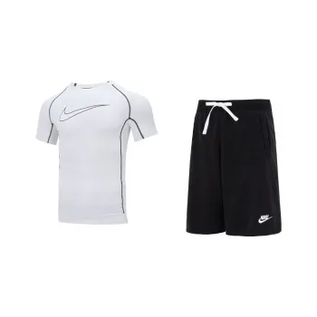 Nike Casual Sportswear Men White T-Shirt+Black Shorts