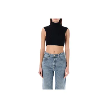 Chloé High-Neck Ribbed Cropped Top