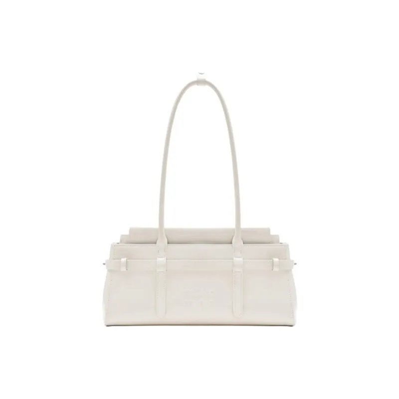 MUVA Top Grain Cow Leather Shoulder Bag Medium Size Women's Milkshake White/Party Red-4