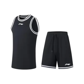 LiNing Sports Basketball Collection Basketball Suit Men's Black And White Woven Ribbon.