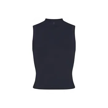 SKIMS Cotton Knitted Fabric Stand Collar Sleeveless Tank Top Women's Marine Blue/NAVY
