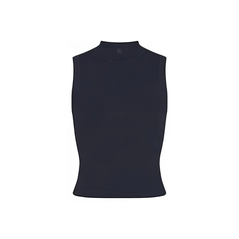 SKIMS Cotton Knitted Fabric Stand Collar Sleeveless Tank Top Women's Marine Blue/NAVY-0