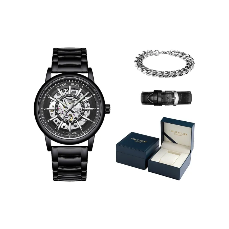 CARLIECULLEN Black Knight Series Automatic Mechanical Movement Stainless Steel Watchband Watch Men's Watches Black Dial-52