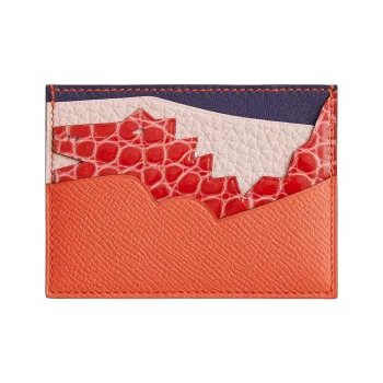 HERMES Porosus Calfskin Card Holder Women's Orange & Red
