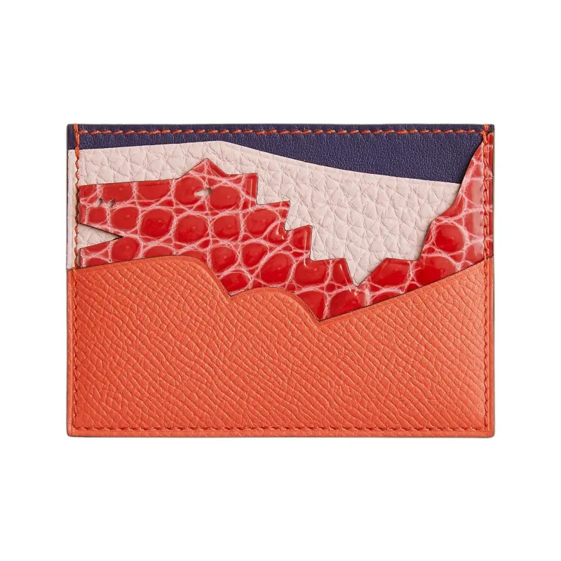 HERMES Porosus Calfskin Card Holder Women's Orange & Red-0