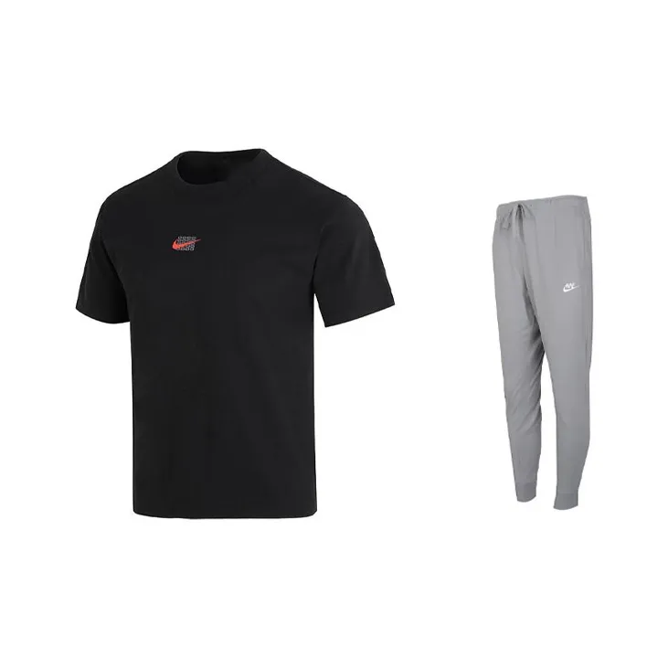 Nike Casual Sportswear Men Black T-Shirt+Gray Pants-0