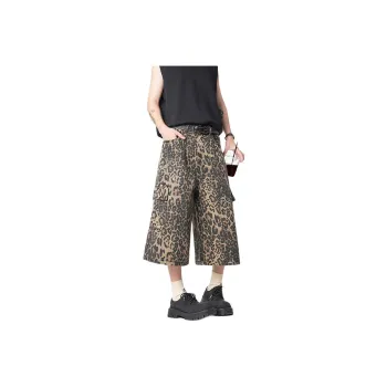 K411 Denim Shorts Unisex Leopard Print