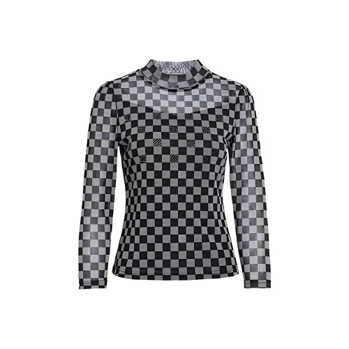 QIAOWANNI T Shirt Women's Black Rice Checkerboard
