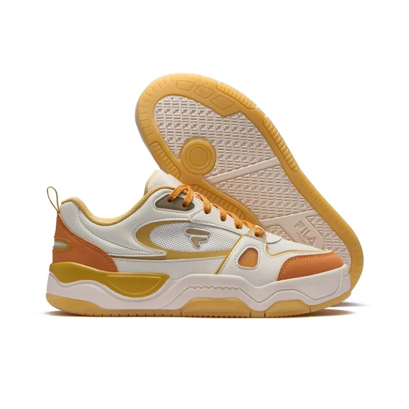 FILA FUSION BANK III Lightweight And Breathable Low Top Skateboard Shoes Women's White Yellow Orange-4