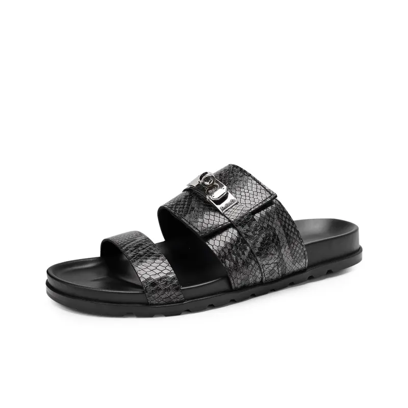 Voguhomme Rubber Sole Slip Resistant Slide Slippers Men's Black-1