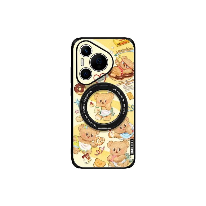 Marsfield Leather Material 360 Rotating Magnetic Stand 'Bear Vacation' Phone Cases Compatibility Huawei P70/70 PRO-2