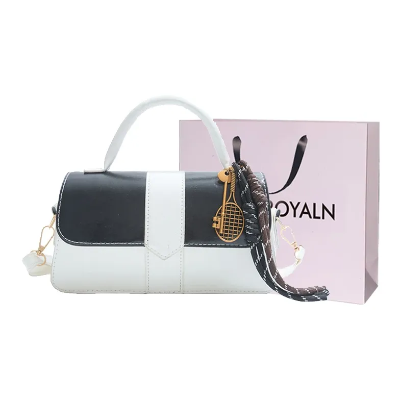 LOUIS ROYALN PU One Shoulder Handbag Unisex White & Black/White & Coffee/Black & Red-0