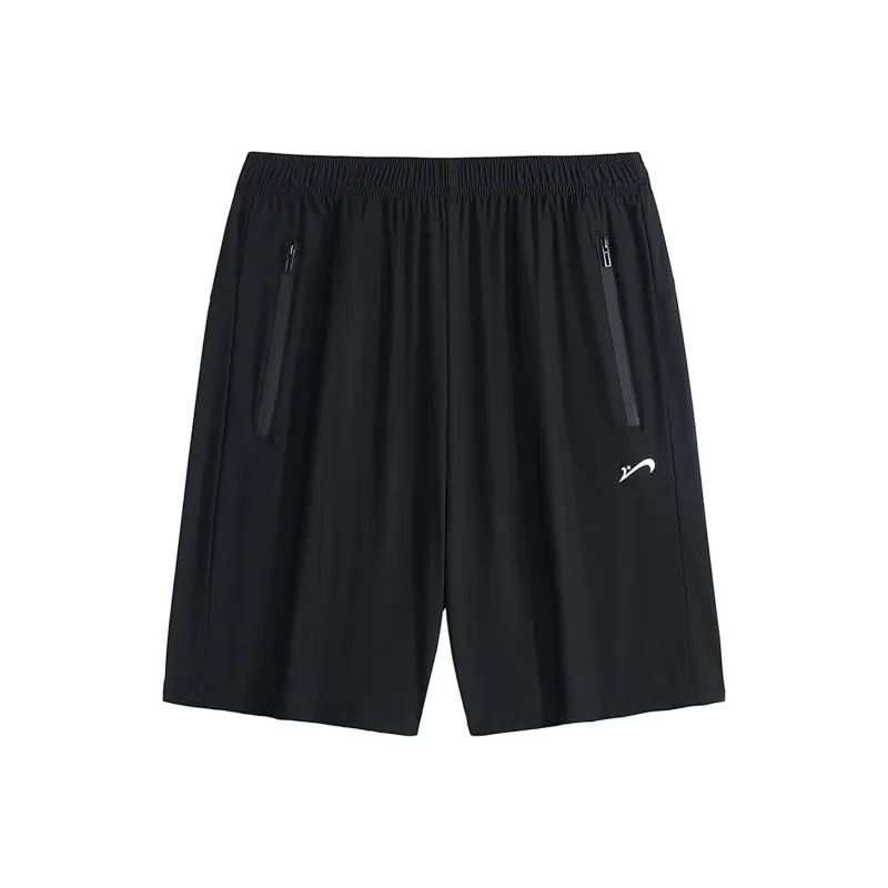 K bird Elastic Waistband Straight Fit Ice Silk Casual Shorts Unisex Black-0
