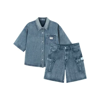 NPC Denim Shirt Shorts Set For Men-Distressed Unisex