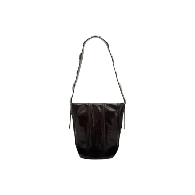 ZARA Cow Leather Shoulder Bag Women's Dark Red Color-2