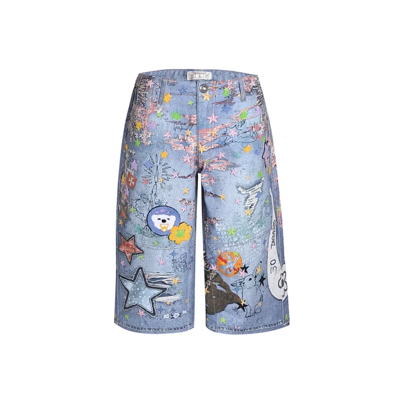 DND4DES Denim Shorts Unisex Washed Blue-0