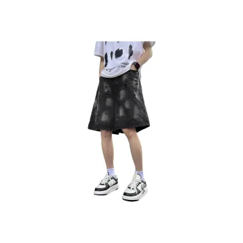 Warrior Huichao Cloud Sail Collection Denim Shorts Unisex Black Gold