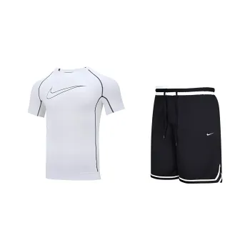 Nike Casual Sportswear Men White T-Shirt+Black Shorts