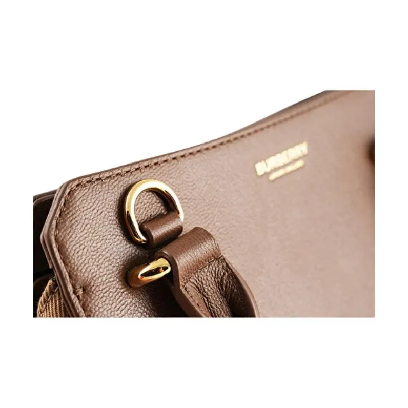 Burberry Cow Leather Handbag Women's Brown-4