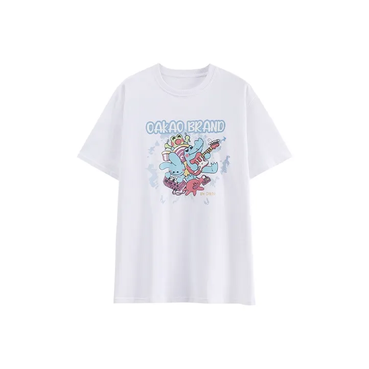 OAKAO Straight Elbow-Length Sleeved T-Shirt Unisex White-0