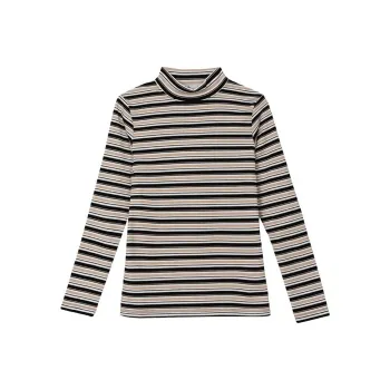 FAWENXIANGZI T Shirt Women's Black White Apricot Stripes