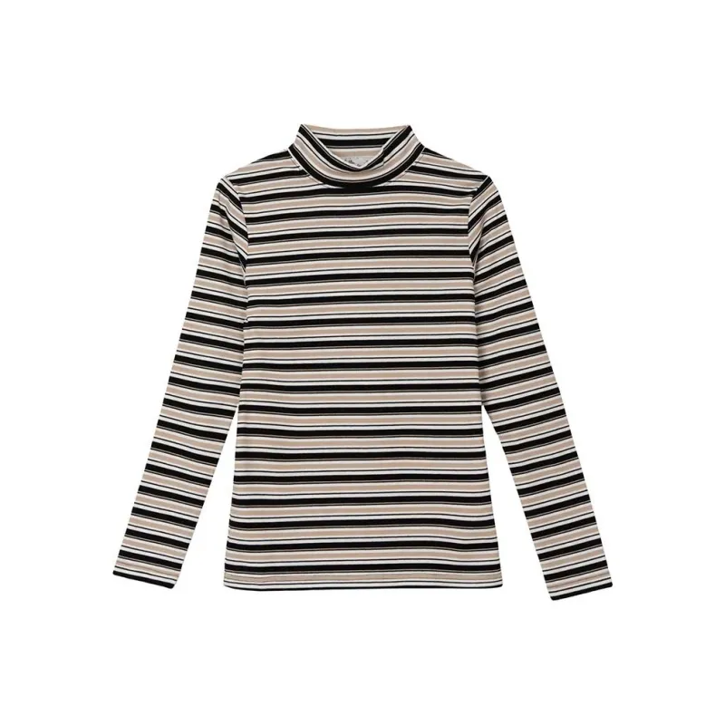 FAWENXIANGZI T Shirt Women's Black White Apricot Stripes-0
