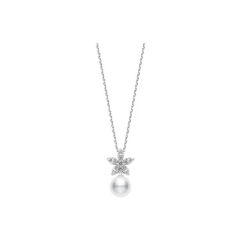 MIKIMOTO 18K White Gold, Diamond, Pearl Necklaces Unisex Silver