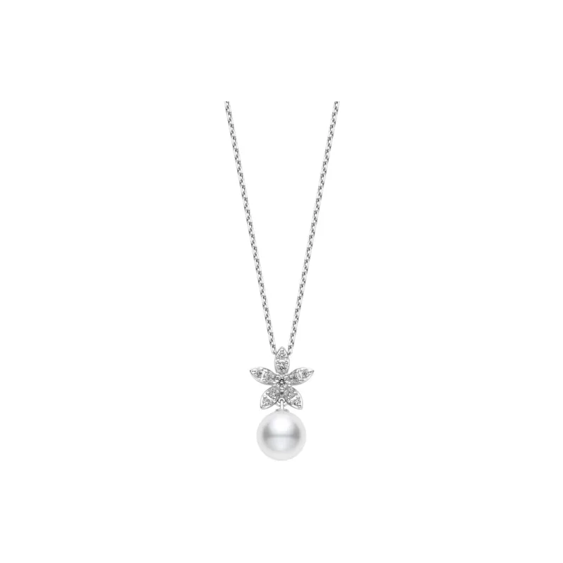 MIKIMOTO 18K White Gold, Diamond, Pearl Necklaces Unisex Silver-0