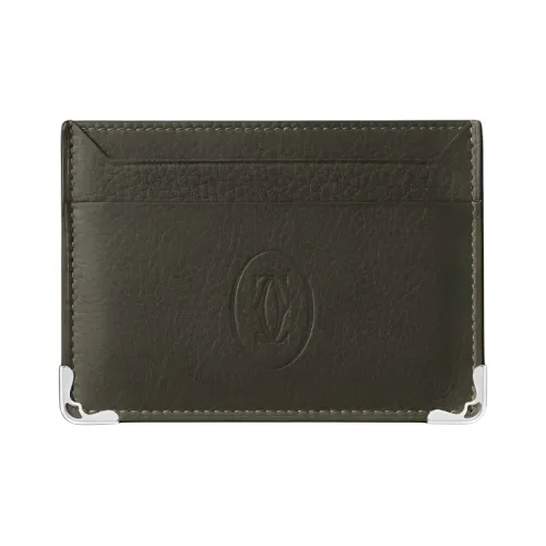 CARTIER Must De Cartier Calfskin Card Clip Card Holder Women's Khaki