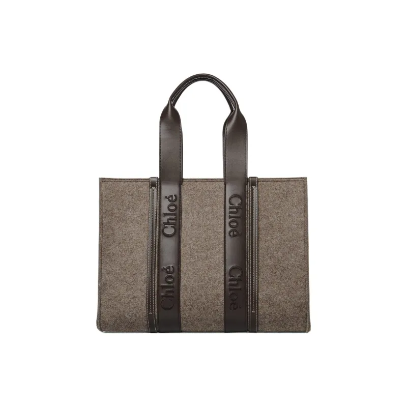 Chloe Woody Calfskin Tote Bag Shopping Bag Shoulder Bag Handbag Large Size Women's Brown-2
