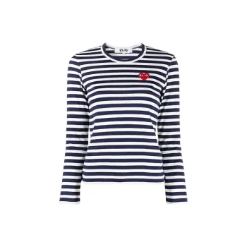 Comme Des Garcons Play Women's Striped Long Sleeve T shirt Navy/White
