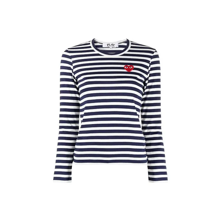 Comme Des Garcons Play Women's Striped Long Sleeve T shirt Navy/White-0