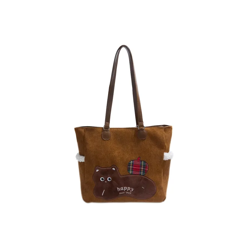 Yalu Corduroy Tote Bag, Shoulder Bag Women's White/Brown/Coffee-4