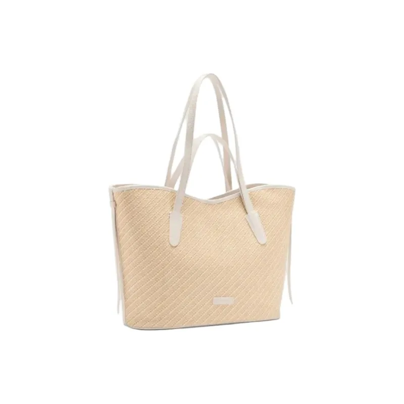 COCCINELLE Never Without Flat Yarn Woven Fabric Tote Bag, Shopping Bag, Handbag, Shoulder Bag Tubas Women's Beige-1