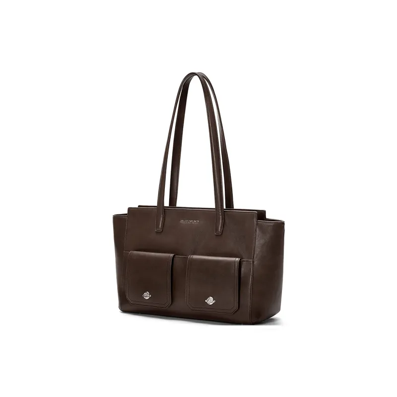 JELLYTOYBOY Cow Leather With Artificial Leather Shoulder Bag Large Size Women's Black/Brown Color-3