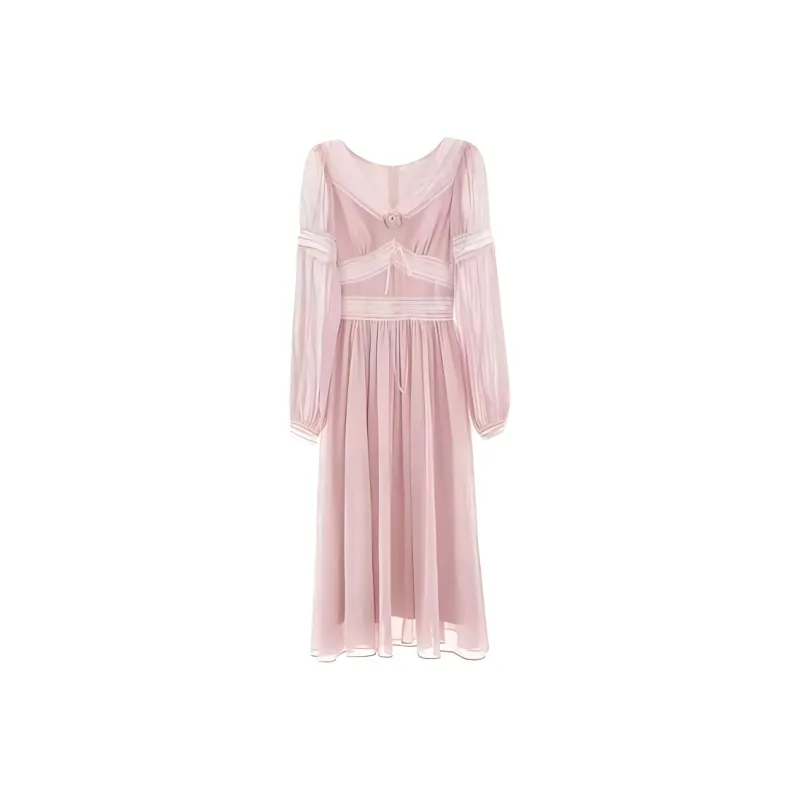 Long Sleeved Dress Women's Pink Single Item-5