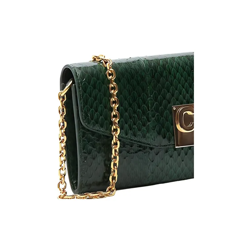 CELINE Genuine Leather Shoulder Bag Women's Green-4