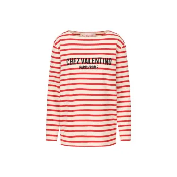 Valentino Striped Long Sleeve T Shirt 'Avorio/Rosso'