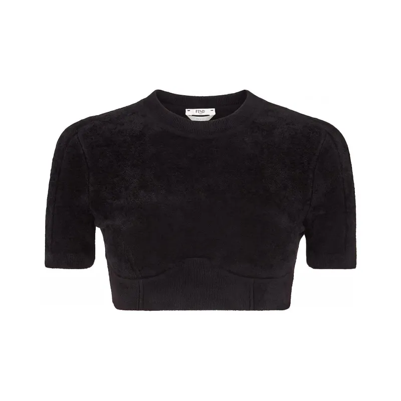 FENDI X Skims Velvet Knit Crop Top Black-0
