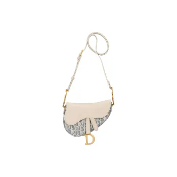 DIOR Saddle Denim Oblique Saddle Bag Crossbody Bag, Shoulder Bag Mini Women's Blue & Beige