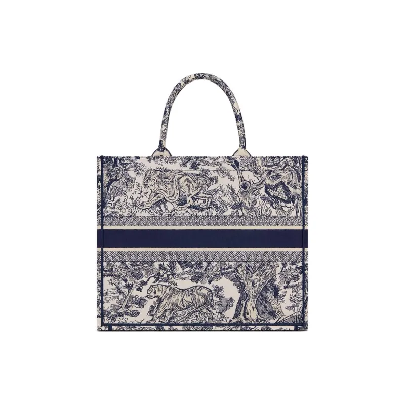 DIOR BookTote Cotton Tote Bag, Shopping Bag, Handbag Tubas Women's Beige & Blue-3