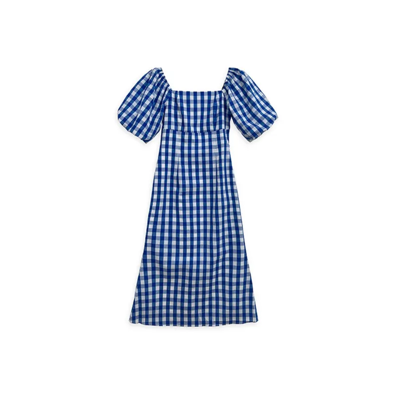 Like The Age Of Water Summer Short Sleeved Dress Loose Fit Women's Dark Blue-2