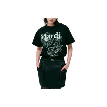 MARDI MERCREDI Three Flowers Collection SS25 T Shirt Women's Black/Mint Korean Style