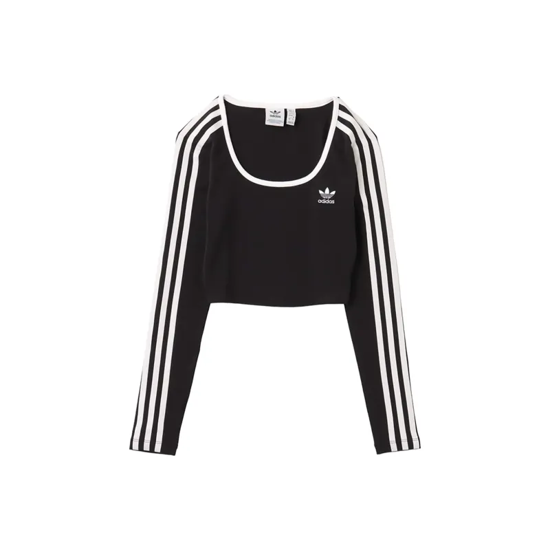 Adidas Women's Adicolor 3 Stripes Long Sleeve Crop Long Sleeve Top Black-0